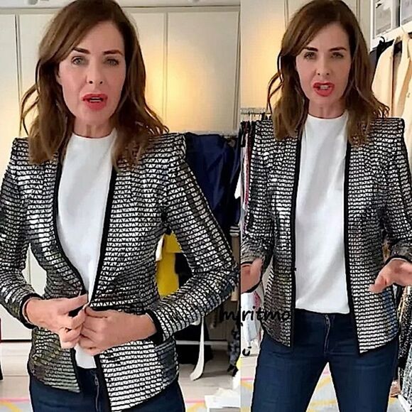 ZARA Blazer Silver Triangle Metallic Sequin Jacket Trinny • BLOGGER FAVORITE • - Picture 5 of 12